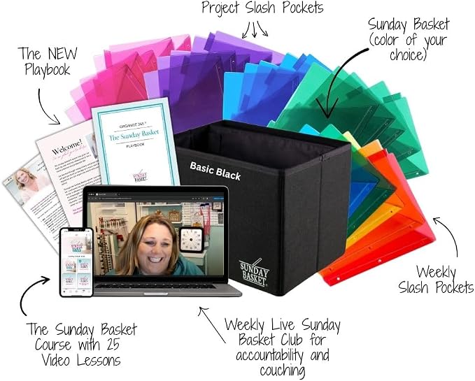 Organize 365 Paper Organizer Solution | Home Office Organization & Document Holder | File Box for Paper Storage | The Classic Sunday Basket® System (Basic Black)