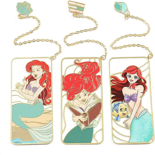 Cute Little Mermaid Anime Metal Book Mark -Metal Bookmarks Anime Fans Collection Accessories Reading Marker Gift for Book Lovers Women Girls Kids (Set)