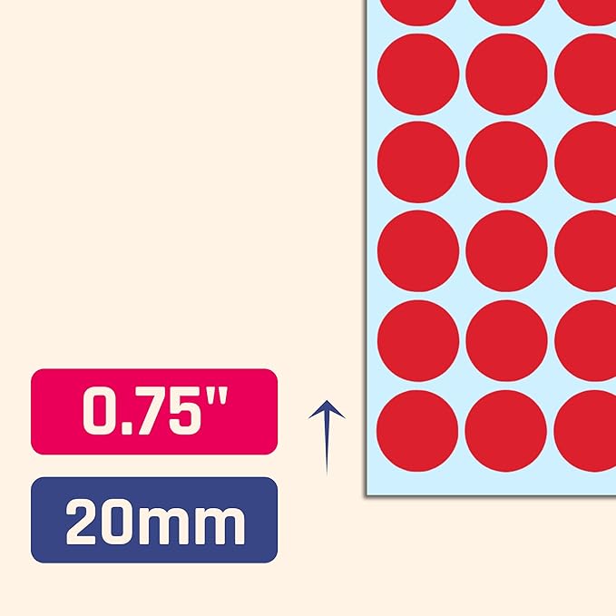 TownStix 8000 Pack, 3/4" Round Dot Stickers Circle Labels - Red