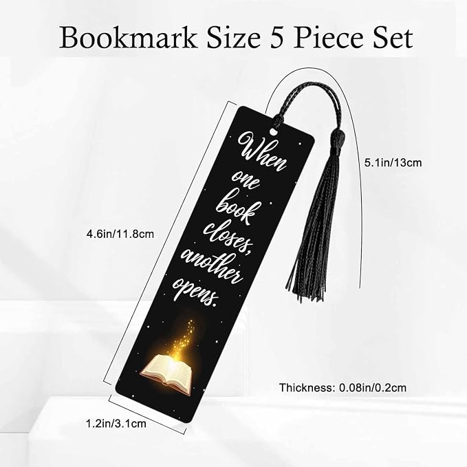 When One Books Bookmarks 5 Pcs Books Glitter Black Wooden Bookmark with Tassels for Reading Book Lovers Gift Office School Readers Teacher