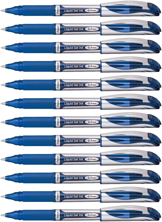 Pentel EnerGel Deluxe Liquid Gel Pen, Medium Line, Metal Tip, Blue Ink, Box of 12 (BL57-C)