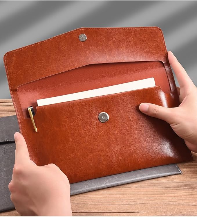 PU Leather A5 File Folder Document Holder A5 Envelope Folder with Snap Closure for Receipt 2Packs (Blue&Red)