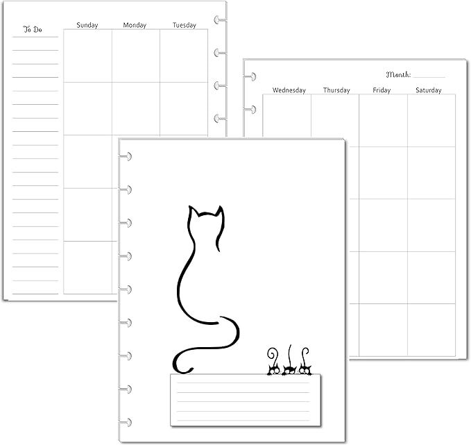 Undated Monthly Calendar Refills for Letter, Junior, Classic, Skinny, Mini size Discbound Planners Fİtts Happy Planners Levenger Circa TUL Staples Arc Notebook Office (9-Disc, 7"x9.25", Cat)