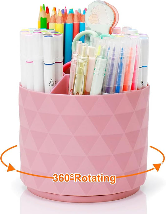 Cute Pencil Holders For Desk,360-Degree Rotating Pen Holders For Home Office,Diamond-like Pen Organizer With 5 Compartments,Stylish Desk Accessories For Office,School ,Home ,Art Supply (Pink)
