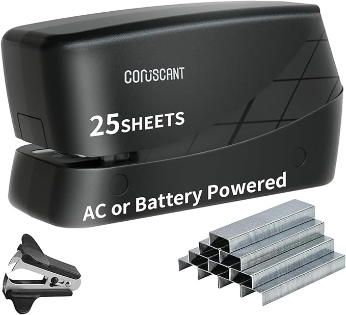 Coruscant Electric Stapler, Heavy Duty Desktop Stapler, Includes 2000 Staples and 1 Staple Remover, No-Jam Automatic AC or Battery Powered, 25 Sheet, Professional for Office Home School Use