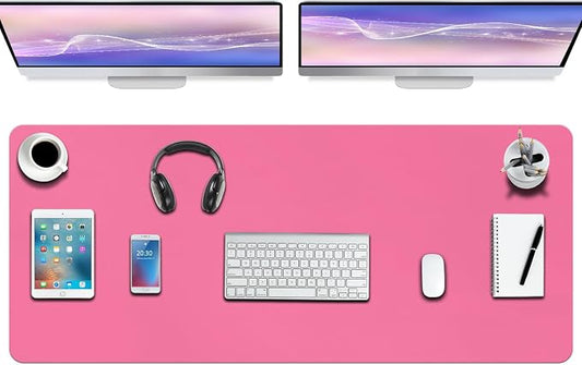 Boutilon Leather Desk Pad Protector,Non-Slip Mouse Pad,Laptop Desk Pad,Office Mouse Mat,Waterproof Leather Desk Blotter,Desk Writing Pad for Office and Home (XXXL-Rose Pink,47"x 24")