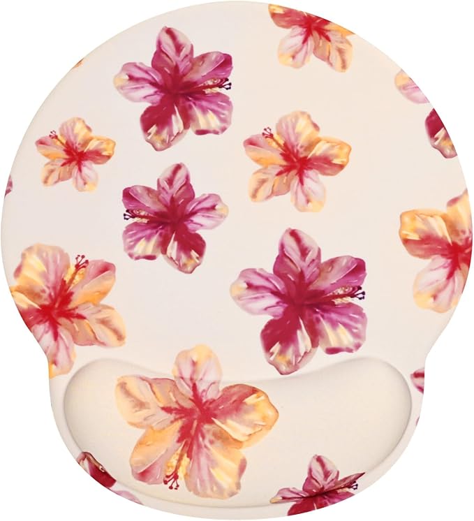 Lily Floral Mouse Pad Wrist Support Wrist Rest, Flower Ergonomic Mouse Pad with Non-Slip Base for Office Gaming Working Computers,Desk Accessories Pain Relief Mouse Mat, Beige