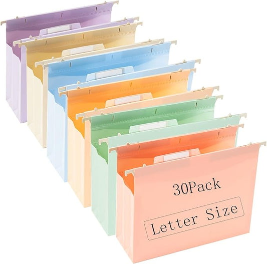 30 piece Large Capacity Hanging Folder, Letter Size, 4-inch Expansion Bag, with 1/5 Adjustable Label, polyethylene Hanging Clip 9.5x11 inch, Suitable for Office, Home, School