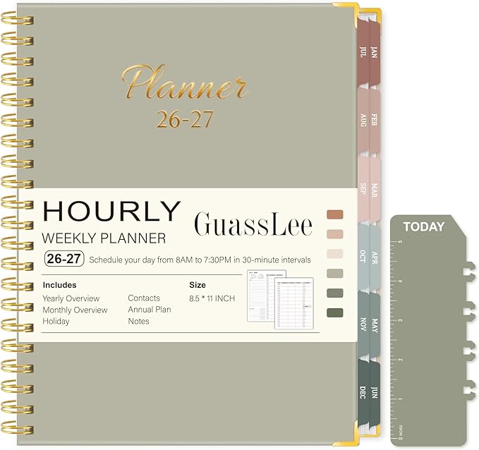 Large 2026-2027 Academic Planner, Weekly & Monthly Appointment Book from Jul. 2026 - Jun. 2027, Work & Life Daily Hourly Planner with Time Slots, A4 Agenda Organizer for School,Pastel Green,8.5" x 11"