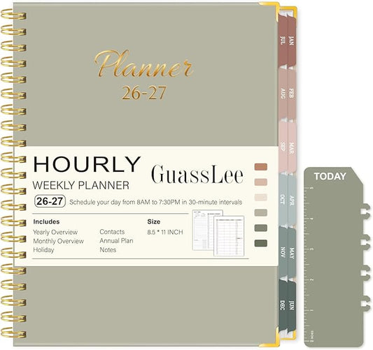 Large 2026-2027 Academic Planner, Weekly & Monthly Appointment Book from Jul. 2026 - Jun. 2027, Work & Life Daily Hourly Planner with Time Slots, A4 Agenda Organizer for School,Pastel Green,8.5" x 11"