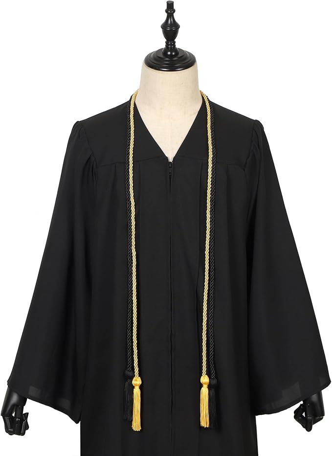 Graduation Double Honor Cords with Tassels Braided Academic Ropes for High School College Ceremony 68 Inch (Black+Gold)