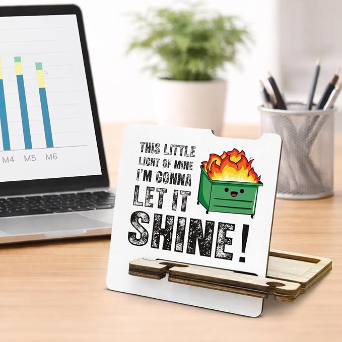 Inspirational Office Gift for Women - Multi-functional Desk Organizer - Humorous Dumpster and Fire Office Quote Wooden Sign for Desk Shelf Table Decor