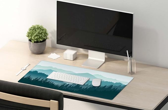 Large Mouse Pad, Full Desk XXL Extended Gaming Mouse Pad 35.5" X 15.7", Waterproof Desk Mat with Stitched Edge, Non-Slip Laptop Computer Keyboard Mousepad for Office & Home, Green Mountain Landscape