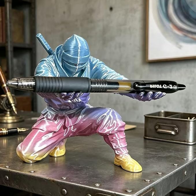 Ninja Pen Holder for Desk, Black Ninja Decor Pen Stand Pencil Holder Desk Accessories for Office Home Classroom (Colorful Ninja)