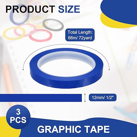 MECCANIXITY Whiteboard Tape 1/2" / 12mm Self Adhesive Graphic Chart Line Tape 72 Yard Grid Marking Stickers for Pinstripe Dry Erase Board Scrapbooking DIY Art Crafts, Blue, Pack of 3