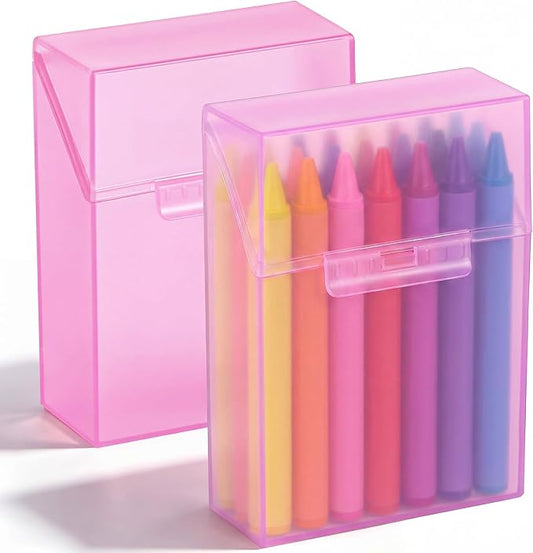 Clabby 2 Pcs Plastic Crayon Organizer Case for 24 Count Crayons Kids Art Supply Storage Box with Lid, Portable Holder for Classroom Home Travel, Fits Standard 24-Pack Crayon (Pink)