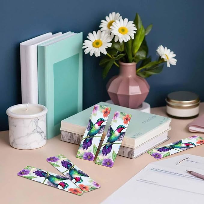 Cute Hummingbird Bookmarks Set 5 with Tassels Watercolor Flower Bird Wooden Bookmarks for Reading Women Men Students Teachers School Supplies