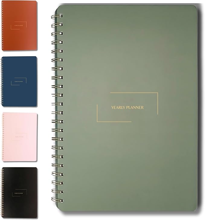 | Undated Yearly, Daily, Weekly, Monthly Planner | 8.25" x 11.75" | To Do List Notebook for Work | Simple Design | Multiple Layouts | Academic Planner and Organizer Notebook (Evergreen, Yearly Planner - Portrait)