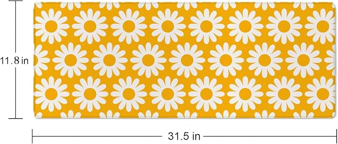 Vintage Flowers Desk Mat Yellow Large Mouse Pad XL Desk Pad Gaming Mousepad Extended Keyboard Mat 31.5 x 11.8 in Laptop Computer Keyboard Pad Mouse Mat for Office Desk Decor