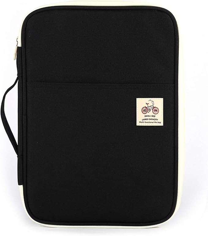 JAKAGO A4 Travel Portfolio Multifunctional Document Organizer Zippered Case for Office Supplies (Black)