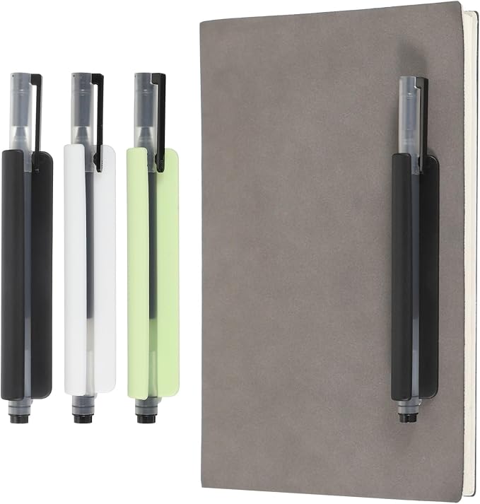 PATIKIL 3 Pcs Adhesive Pencil Holders, 105mm Long Universal Pencil Clip Silicone Pen Holder Office Pen Organizer for Desk Wall Clipboard Notebook Tablet Case Stylus, Black/White/Green
