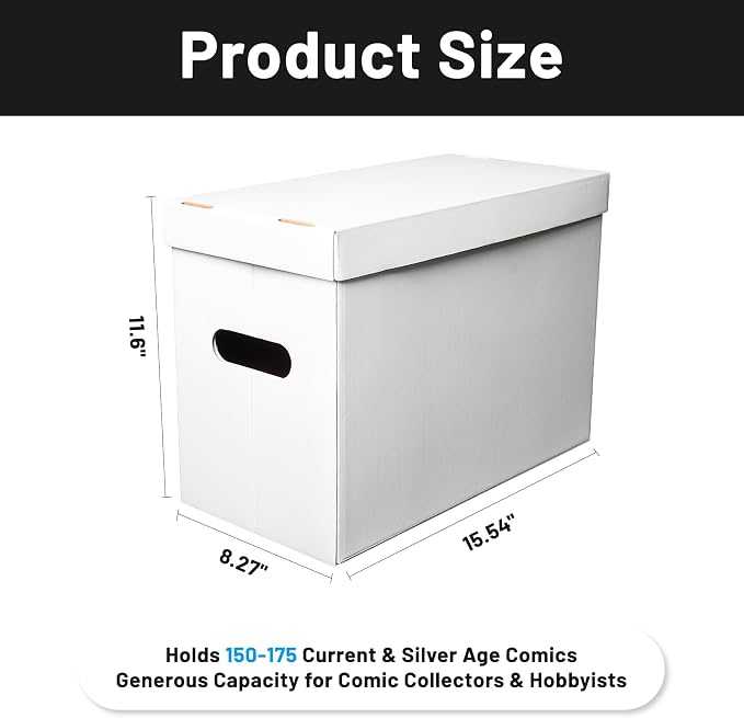 NUMINA Comic Book Boxes – 6 Pack Short Boxes | Fits 150–175 Comics | Comic Book Storage Organizer for Silver & Current Age | Durable Stackable Cardboard Box