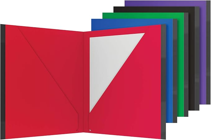 Oxford Two Pocket Folders, Plastic Folders with Reinforced Edges, Letter Size, Red, Blue, Green, Black, Purple, 5 Per Pack (89114)