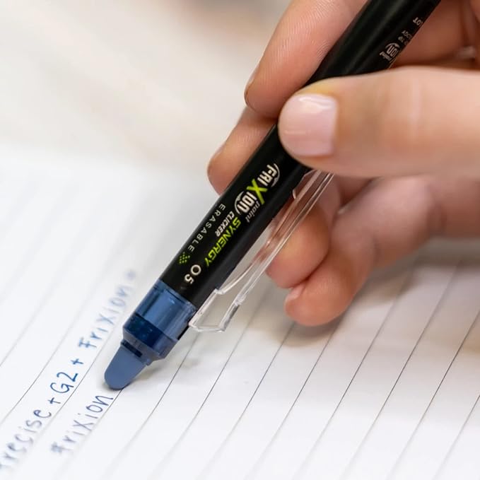 Pilot FriXion Synergy Clicker Erasable, Refillable, Retractable Gel Ink Pens, Extra Fine Point 0.5 mm, Pack of 8, Navy Ink, FriXion Erasable Pens 0.5 - Ideal for School & Office Writing