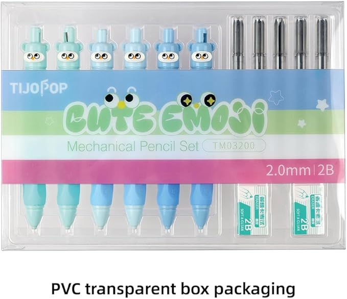 6PCS Cute Mechanical Pencils 2.0MM with Comfort Ergonomic Grip, 25PCS Leads,2PCS Erasers,Cute Stationery Kit for Writing, Sketching & Drawing,Ideal for Gift