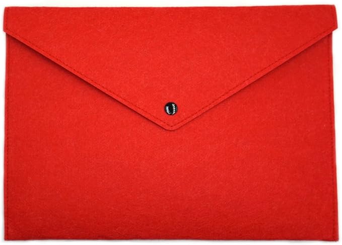 Felt File Folder, Durable Briefcase, Document Bag, Paper File Folders, Portfolio Case, Letter Envelope, Handbag Button Closure, for Office Home School Stationery (Red)