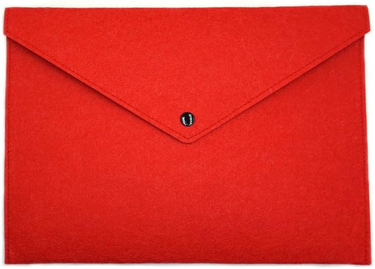 Felt File Folder, Durable Briefcase, Document Bag, Paper File Folders, Portfolio Case, Letter Envelope, Handbag Button Closure, for Office Home School Stationery (Red)