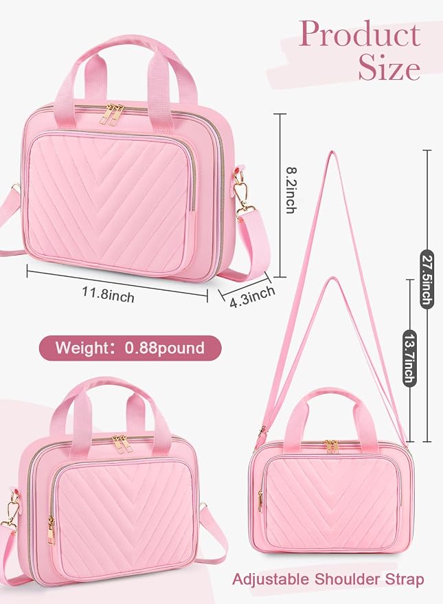 Pink Quilted Bible Bag with Study Supplies for Girls, Large Bible Cover Case for Women w/Journaling Highlighters Set & Shoulder Strap, Ladies Bible Holder Christian Gifts for Women & Teens