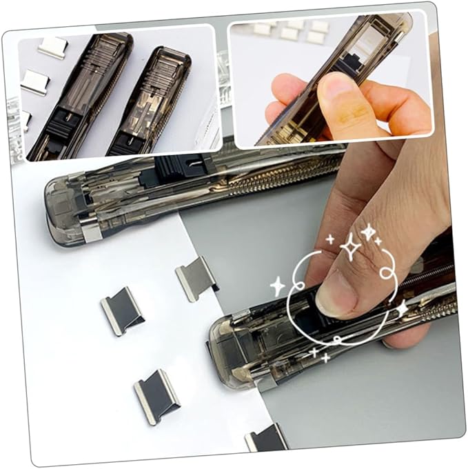 Alasum Handheld Stapler and Clip Dispenser Set with 200pcs Refill Staples, Portable Mini Document Stapler for Office and School Filing, Reusable Paper Fastener for Book Binding and File