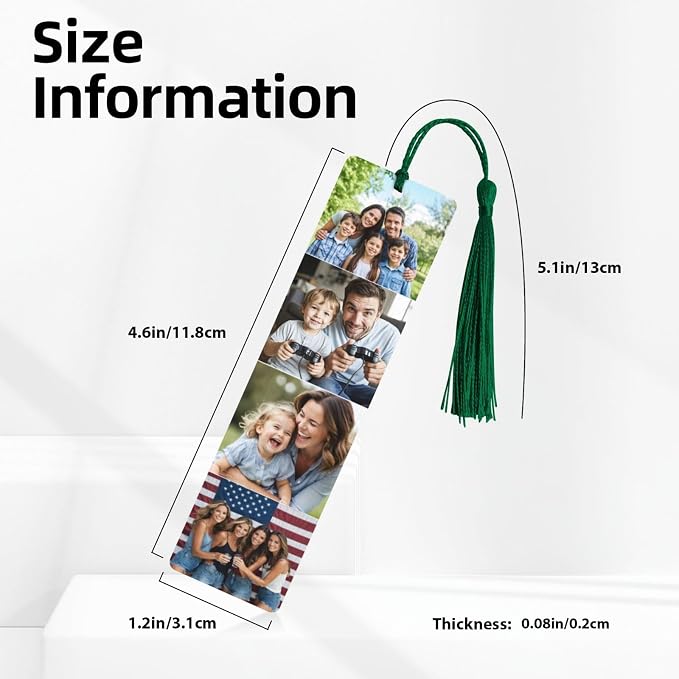 Custom Double-Sided Printed Wooden Bookmarks with 4 Photos & Text, Personalized Design Add Your Own Text/Photo/Logo, Diary Accessories Birthday Presents for Men Women Presents for Book Lovers