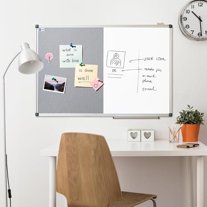 White Board and Cork Board Combo - 40 x 28 Inches Large Dry Erase Whiteboard and Bulletin Board, Magnetic Wall Pin Display Board for Home, Classroom & Office, 28"x40" Grey