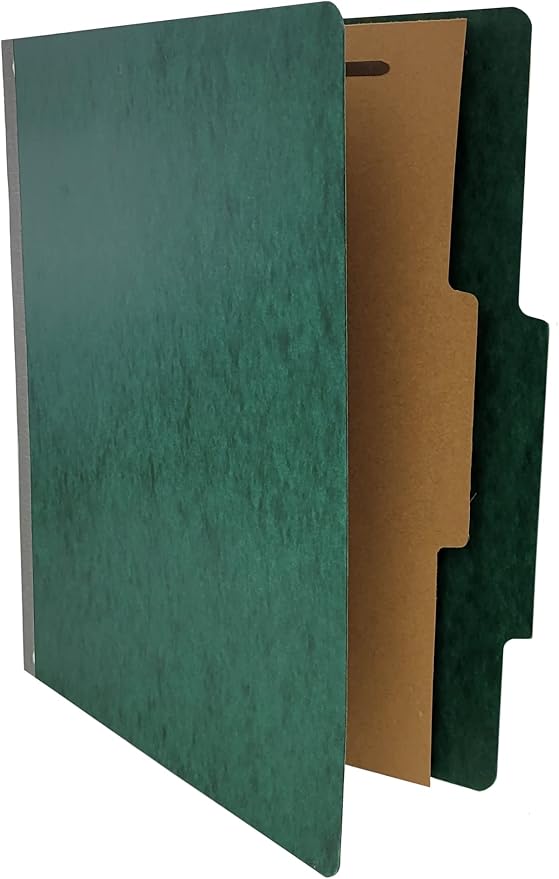 The File King Forest Green One Divider Pressboard Classification Folder - Letter Size | USA Made | Pack of 10 | 2/5 Cut ROC Top Tab | 2” Expansion | 2” Fastener Prongs