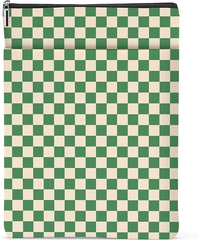 Green Plaid Book Lovers Gifts Book Sleeve Vintage Checkered Waterproof Book Cover Book Pouch Book Protector with Front Pocket Book Club Christmas Birthday Gifts for Women Girl Reader Book Accessories