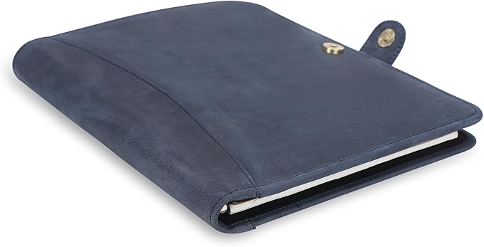 Leather Padfolio Legal Pad Portfolio Organizer | Handmade Executive Notebook Binder | Heavy Duty Full Grain Cow Hide Resume Interview Folio for Men Women, Rustic NoteBook Folder (Blue)