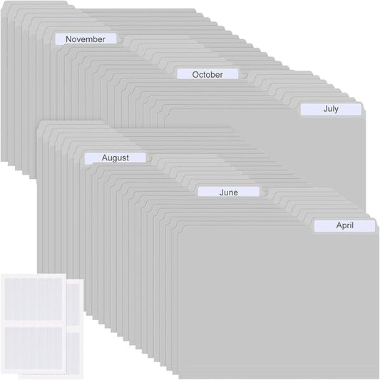 48 Pack Colored Plastic File Folders with Tabs and Sticky Labels 1/3 Cut Tab Manila File Folders Letter Size 8. 5 x 11 Inch for Office Home Organizer Documents(Light Gray,Classic)