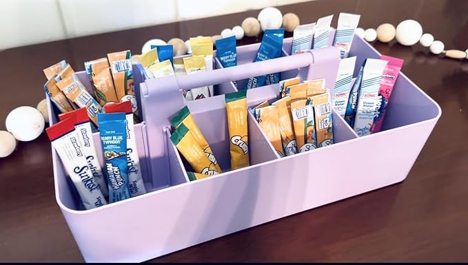 Portable Caddy Organizer - Stackable Plastic Caddy with Handle | Desk, Makeup, Dorm Caddy, Classroom Art Organizers (Made In Usa) (Black/Gray/Ivory/Lavender)