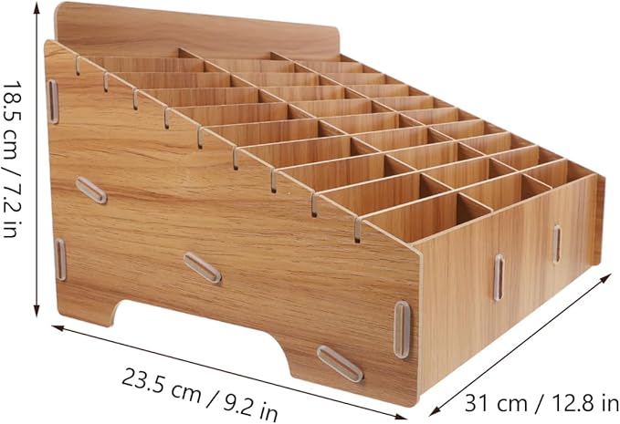 Tofficu 30-Slot Wooden Mobile Phone Storage Box with Multi-Compartment Organizer for Classroom Office and Meeting Room Desktop Use 7.3X9.3X7.3 Inches