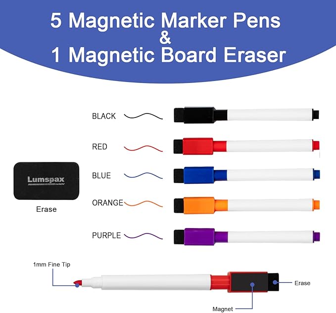 Magnetic Whiteboard Sheets for Fridge, 3 PCS 11" x 14" Small Refrigerator Dry Erase Boards for Kitchen Planner and Organizer, 5 Markers and 1 Erase Included