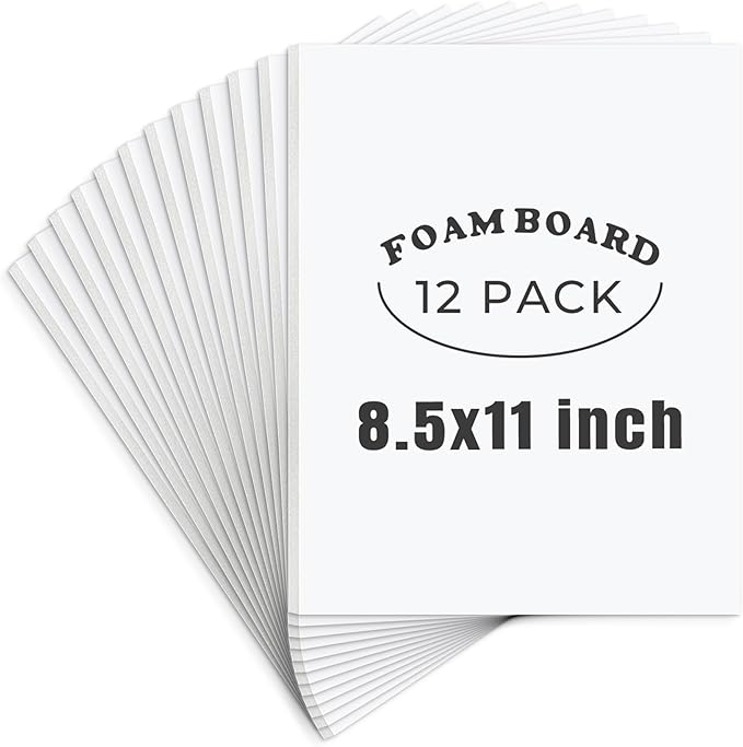 AUEAR, 12 Pack 8.5x11 White Foam Boards 1/8" Thickness Foam Core Boards for Presentation Board for School Crafts Office Art Projects Display, Mounting, Print