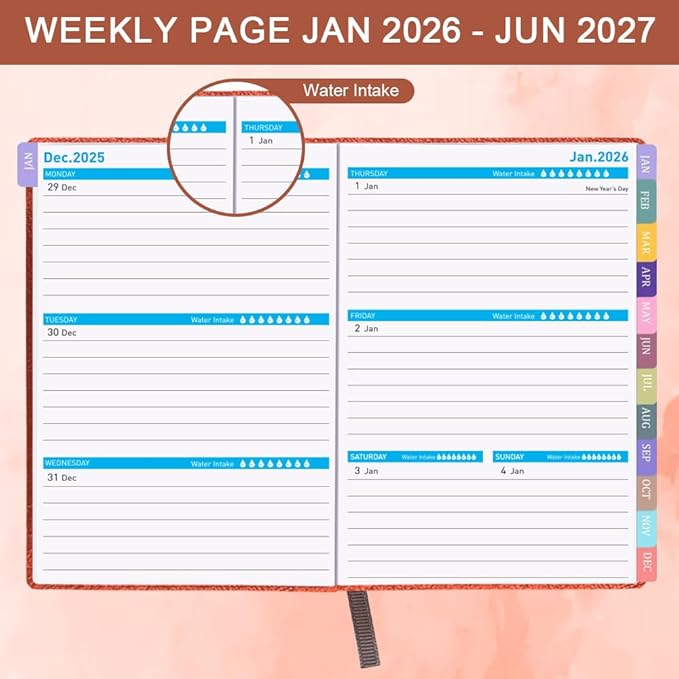 Cheericome Planner 2026-2027, Month Weekly Planner Run JAN 2026 to JUN 2027, 26-27 Planner with Pen Loop, Back Pocket and Stickers, 18 Months Planners, Brown Monthly Planners 2026-2027