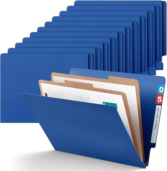 24 Pcs Classification Folders Letter Size, 2 Dividers Pressboard File Folder Bulk with Fasteners, Expanding File Organizer for Teachers, Clergy, Office, Church Christmas Donations(Dark Blue)
