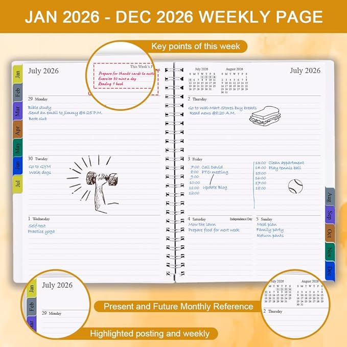 2026 Weekly & Monthly Planner - 2026 Planner from January 2026 to December 2026, Easy to Organize Your Daily Life, Medium 6.5" x 8.5", Gold Leaf