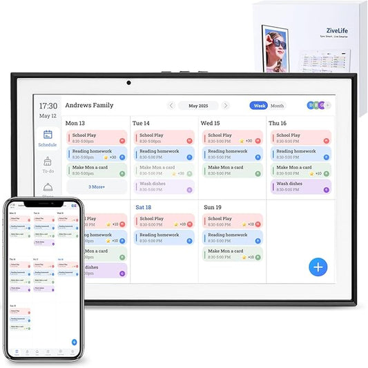 Digital Calendar 10.1 Inch Smart Electronic Planner, IPS Touch Screen, 32GB, Electronic Slideshow, Wall-mounted with Third-Party Calendar Sync, Chore Tracker, Meal Plan & Photo Display, Gifs for Mom