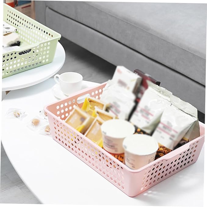 ARTIBETTER 4Pcs File Organizer Baskets Versatile Plastic Storage Bins for Home Office Creative Sundries Storage Trays Hollow Handles Large Desktop Organizing Baskets