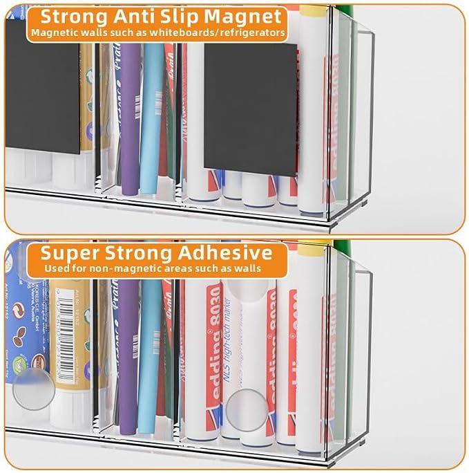 Yieach Clear Magnetic Dry Erase Marker Holder for Whiteboard,Non-Slip Magnet Expo Marker Holder and Magnetic Cup for Dry Erase Markers,Acrlic Pencil Pen Holder for Locker,Classroom,White Board,Office