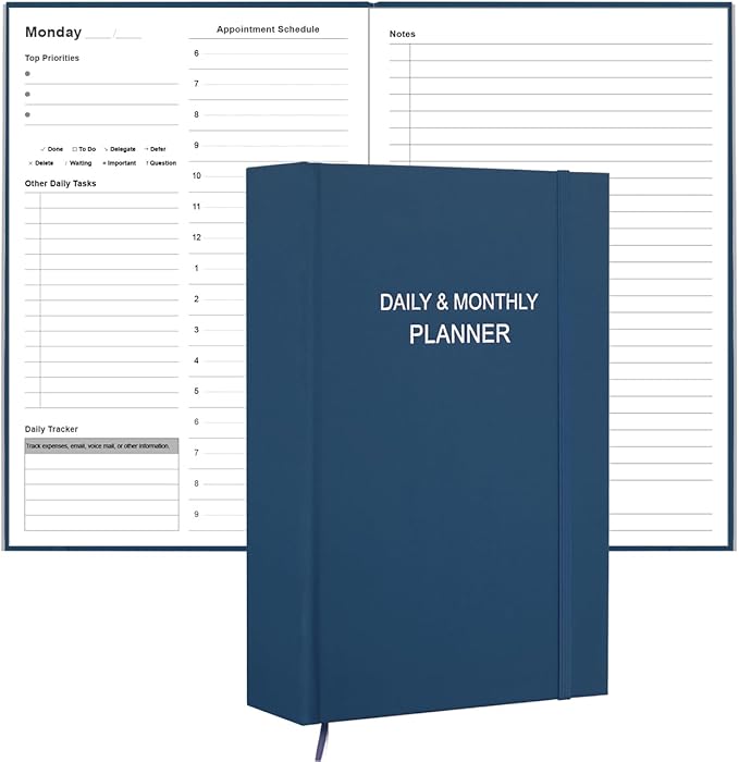 Daily & Monthly Planner for 2026 or Anytime - ADHD Planner Two Pages Per Day, Daily Planner Undated to Increase Focus, Eliminate Overwhelm, Achieve Your Biggest Goals, 5.8'' × 8.3'', Blue